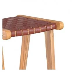 Rendez Vous Déco Chaises Et Tabourets De Bar Tabouret De Bar Mi-hauteur En Teck Et Cuir Tressé Marron 65 Cm -Bancs Soldes tabouret de bar mi hauteur en teck et cuir tresse marron 65 cm 1
