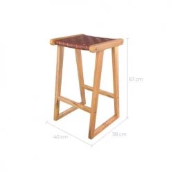 Rendez Vous Déco Chaises Et Tabourets De Bar Tabouret De Bar Mi-hauteur En Teck Et Cuir Tressé Marron 65 Cm -Bancs Soldes tabouret de bar mi hauteur en teck et cuir tresse marron 65 cm 2