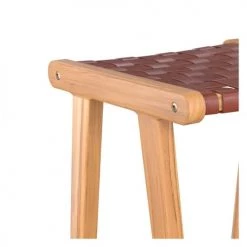 Rendez Vous Déco Chaises Et Tabourets De Bar Tabouret De Bar Mi-hauteur En Teck Et Cuir Tressé Marron 65 Cm -Bancs Soldes tabouret de bar mi hauteur en teck et cuir tresse marron 65 cm 3
