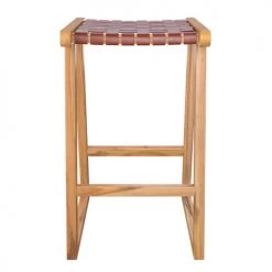 Rendez Vous Déco Chaises Et Tabourets De Bar Tabouret De Bar Mi-hauteur En Teck Et Cuir Tressé Marron 65 Cm -Bancs Soldes tabouret de bar mi hauteur en teck et cuir tresse marron 65 cm 5
