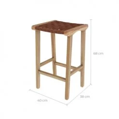 Rendez Vous Déco Chaises Et Tabourets De Bar Tabouret De Bar Mi-hauteur En Teck Et Cuir Tressé Marron 66 Cm -Bancs Soldes tabouret de bar mi hauteur en teck et cuir tresse marron 66 cm 2
