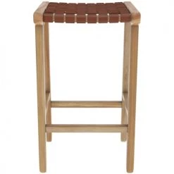 Rendez Vous Déco Chaises Et Tabourets De Bar Tabouret De Bar Mi-hauteur En Teck Et Cuir Tressé Marron 66 Cm -Bancs Soldes tabouret de bar mi hauteur en teck et cuir tresse marron 66 cm 4