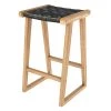 Rendez Vous Déco Chaises Et Tabourets De Bar Tabouret De Bar Mi-hauteur En Teck Et Cuir Tressé Noir 65 Cm -Bancs Soldes tabouret de bar mi hauteur en teck et cuir tresse noir 65 cm
