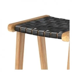 Rendez Vous Déco Chaises Et Tabourets De Bar Tabouret De Bar Mi-hauteur En Teck Et Cuir Tressé Noir 65 Cm -Bancs Soldes tabouret de bar mi hauteur en teck et cuir tresse noir 65 cm 2