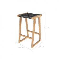 Rendez Vous Déco Chaises Et Tabourets De Bar Tabouret De Bar Mi-hauteur En Teck Et Cuir Tressé Noir 65 Cm -Bancs Soldes tabouret de bar mi hauteur en teck et cuir tresse noir 65 cm 3