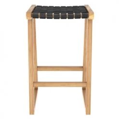 Rendez Vous Déco Chaises Et Tabourets De Bar Tabouret De Bar Mi-hauteur En Teck Et Cuir Tressé Noir 65 Cm -Bancs Soldes tabouret de bar mi hauteur en teck et cuir tresse noir 65 cm 4