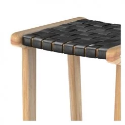 Rendez Vous Déco Chaises Et Tabourets De Bar Tabouret De Bar Mi-hauteur En Teck Et Cuir Tressé Noir 66 Cm -Bancs Soldes tabouret de bar mi hauteur en teck et cuir tresse noir 66 cm 1