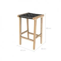 Rendez Vous Déco Chaises Et Tabourets De Bar Tabouret De Bar Mi-hauteur En Teck Et Cuir Tressé Noir 66 Cm -Bancs Soldes tabouret de bar mi hauteur en teck et cuir tresse noir 66 cm 2