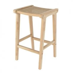 Rendez Vous Déco Chaises Et Tabourets De Bar Tabouret De Bar Mi-hauteur En Teck Et Rotin Naturel 65 Cm