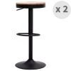 Moloo Chaises Et Tabourets De Bar Tabouret De Bar Réglable Industriel Chêne Et Pieds Métal Noir (x2) -Bancs Soldes tabouret de bar reglable industriel chene et pieds metal noir x2