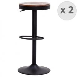 Moloo Chaises Et Tabourets De Bar Tabouret De Bar Réglable Industriel Noyer Et Pieds Métal Noir (x2)