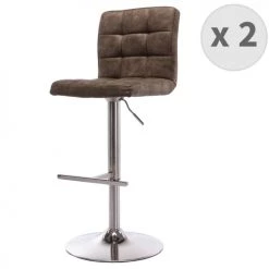 Moloo Chaises Et Tabourets De Bar Tabouret De Bar Réglable Vintage Marron Et Acier Brossé (x2)