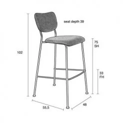 Zuiver Chaises Et Tabourets De Bar Tabouret De Bar Rétro En Velours Gris Bleu -Bancs Soldes tabouret de bar retro en velours gris bleu 3