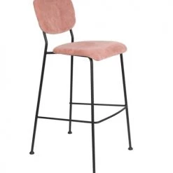 Zuiver Chaises Et Tabourets De Bar Tabouret De Bar Rétro En Velours Rose -Bancs Soldes tabouret de bar retro en velours rose 3
