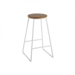Wadiga Chaises Et Tabourets De Bar Tabouret De Bar Rond En Métal Blanc Et Bois 40x41x70,5cm