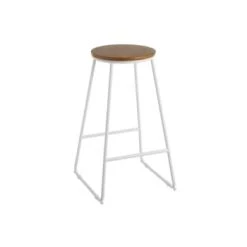Wadiga Chaises Et Tabourets De Bar Tabouret De Bar Rond En Métal Blanc Et Bois 40x41x70,5cm -Bancs Soldes tabouret de bar rond en metal blanc et bois 40x41x70 5cm 4