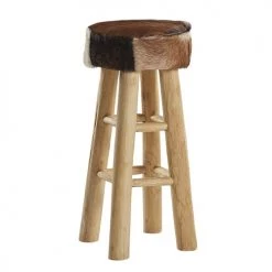 Beliani Chaises Et Tabourets De Bar Tabouret De Bar Rustique En Peau Agneau -Bancs Soldes tabouret de bar rustique en peau agneau 2