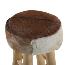 Beliani Chaises Et Tabourets De Bar Tabouret De Bar Rustique En Peau Agneau -Bancs Soldes tabouret de bar rustique en peau agneau 4