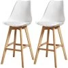 ATHM DESIGN Chaises Et Tabourets De Bar Tabouret De Bar Scandinave Assise Blanche - Lot De 2 -Bancs Soldes tabouret de bar scandinave assise blanche lot de 2