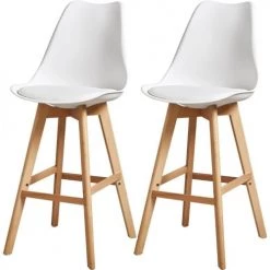 ATHM DESIGN Chaises Et Tabourets De Bar Tabouret De Bar Scandinave Assise Blanche - Lot De 2