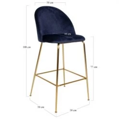 Meubles & Design Chaises Et Tabourets De Bar Tabouret De Bar Scandinave En Velours Bleu -Bancs Soldes tabouret de bar scandinave en velours bleu 4