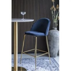 Meubles & Design Chaises Et Tabourets De Bar Tabouret De Bar Scandinave En Velours Bleu -Bancs Soldes tabouret de bar scandinave en velours bleu 5