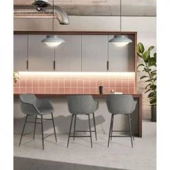 ReCollection Chaises Et Tabourets De Bar Tabouret De Bar Tissu Gris 60x57x96cm -Bancs Soldes tabouret de bar tissu gris 60x57x96cm 5