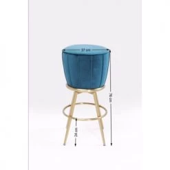 Kare Design Chaises Et Tabourets De Bar Tabouret De Bar Velours Bleu Et Acier Doré -Bancs Soldes tabouret de bar velours bleu et acier dore 3