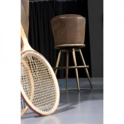 Kare Design Chaises Et Tabourets De Bar Tabouret De Bar Vintage Marron Et Acier Doré -Bancs Soldes tabouret de bar vintage marron et acier dore 4