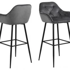 Hellin Chaises Et Tabourets De Bar Tabouret Haut Avec Accoudoirs En Velours Et Métal (lot De 2)