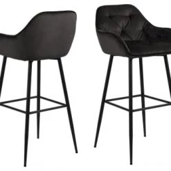 Hellin Chaises Et Tabourets De Bar Tabouret Haut Avec Accoudoirs En Velours Et Métal (lot De 2)