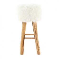 Grenier Alpin Chaises Et Tabourets De Bar Tabouret Haut Carré En Fourrure Synthétique Et Pin