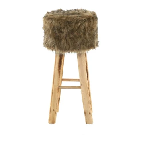 Grenier Alpin Chaises Et Tabourets De Bar Tabouret Haut Rond En Fourrure Synthétique Marron Et Pin 3 Grenier Alpin Chaises Et Tabourets De Bar Tabouret Haut Rond En Fourrure Synthétique Marron Et Pin