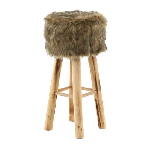Grenier Alpin Chaises Et Tabourets De Bar Tabouret Haut Rond En Fourrure Synthétique Marron Et Pin 4 Grenier Alpin Chaises Et Tabourets De Bar Tabouret Haut Rond En Fourrure Synthétique Marron Et Pin – Image 2
