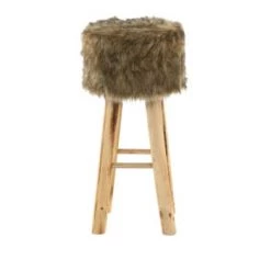 Grenier Alpin Chaises Et Tabourets De Bar Tabouret Haut Carré En Fourrure Synthétique Et Pin -Bancs Soldes tabouret haut rond en fourrure synthetique marron et pin