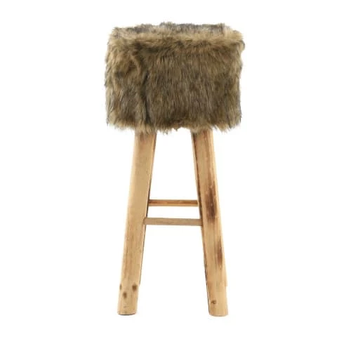 Grenier Alpin Chaises Et Tabourets De Bar Tabouret Haut Rond En Fourrure Synthétique Marron Et Pin 5 Grenier Alpin Chaises Et Tabourets De Bar Tabouret Haut Rond En Fourrure Synthétique Marron Et Pin – Image 3
