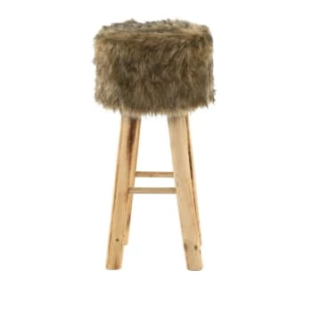 Grenier Alpin Chaises Et Tabourets De Bar Tabouret Haut Rond En Fourrure Synthétique Marron Et Pin 7 Grenier Alpin Chaises Et Tabourets De Bar Tabouret Haut Rond En Fourrure Synthétique Marron Et Pin – Image 5