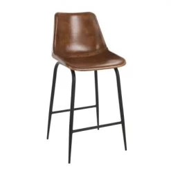 Meubles & Design Chaises Et Tabourets De Bar Tabouret Vintage En Cuir Et Métal Noir Marron