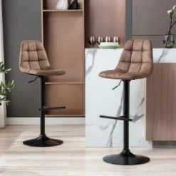 Moloo Chaises Et Tabourets De Bar Tabouret Vintage Microfibre Marron Pied Métal Noir (x2) -Bancs Soldes tabouret vintage microfibre marron pied metal noir x2 1