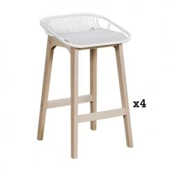 Mob In Chaises Et Tabourets De Bar Tabourets De Bar En Chêne Et Assise Blanche 65 Cm - Lot De 4