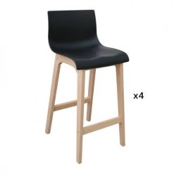 Mob In Chaises Et Tabourets De Bar Tabourets De Bar En Chêne Et Assise Noire 65 Cm - Lot De 4