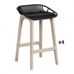 Mob In Chaises Et Tabourets De Bar Tabourets De Bar En Chêne Et Assise Noire 65 Cm - Lot De 4